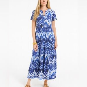 Chico's Ikat Tiered Maxi Dress 10 Resort Cruise Boho Flutter Sleeve Oversized